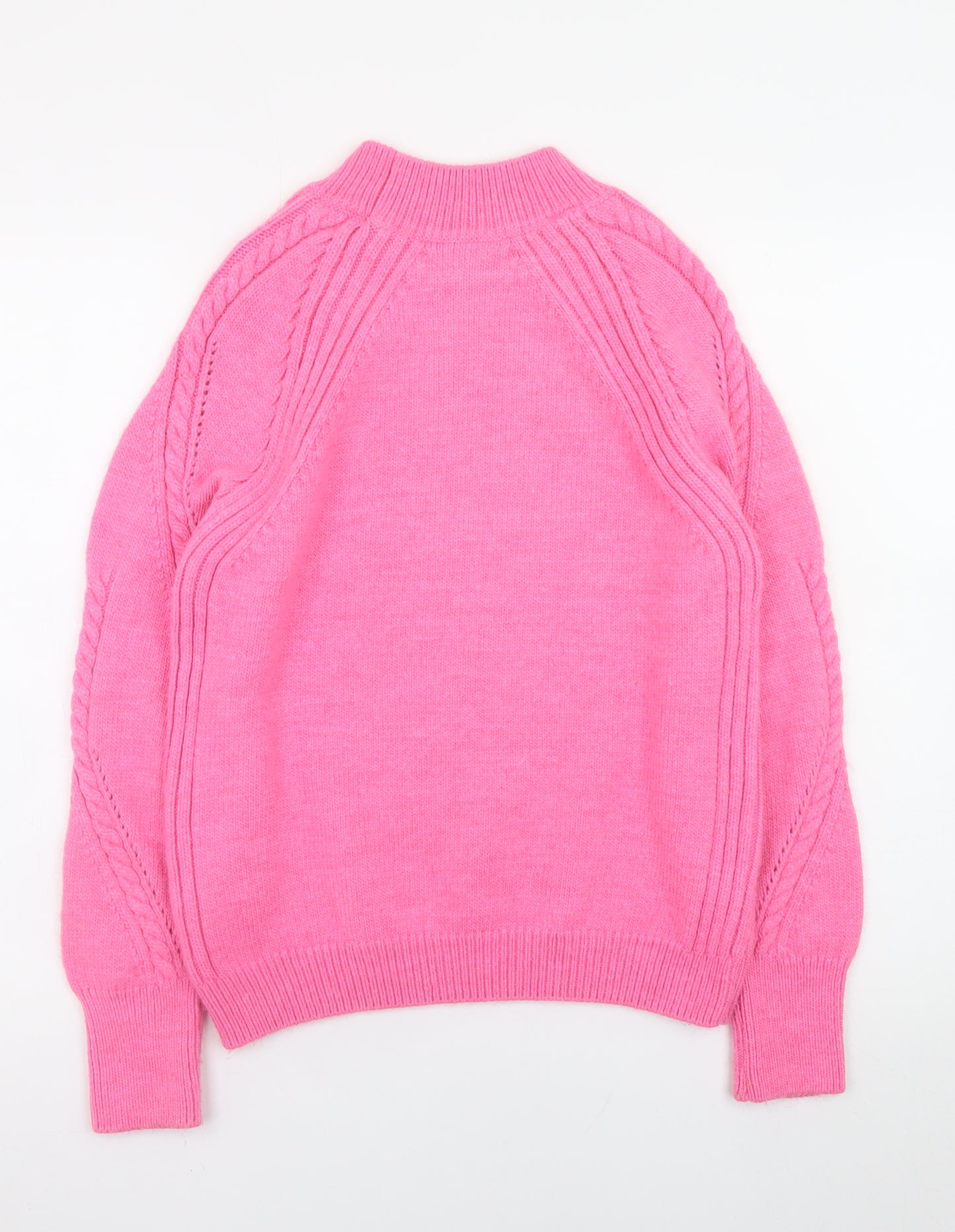 Marks and Spencer Women's Pink Mock Neck Cable-Knit Jumper Size S