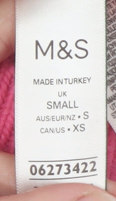 Marks and Spencer Women's Pink Mock Neck Cable-Knit Jumper Size S