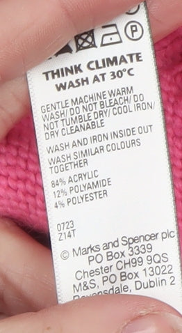 Marks and Spencer Women's Pink Mock Neck Cable-Knit Jumper Size S