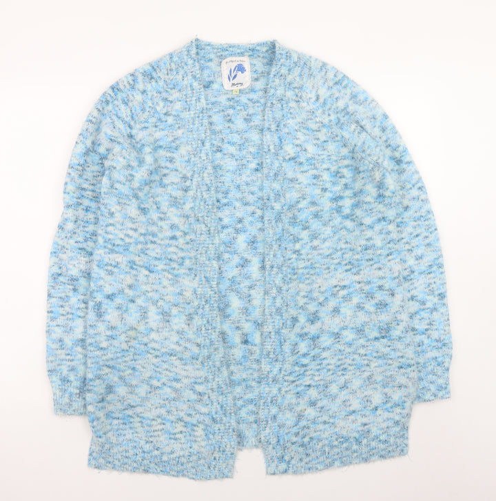 Mantaray Women Blue Size 14 Open Knit Long Sleeve Cardigan