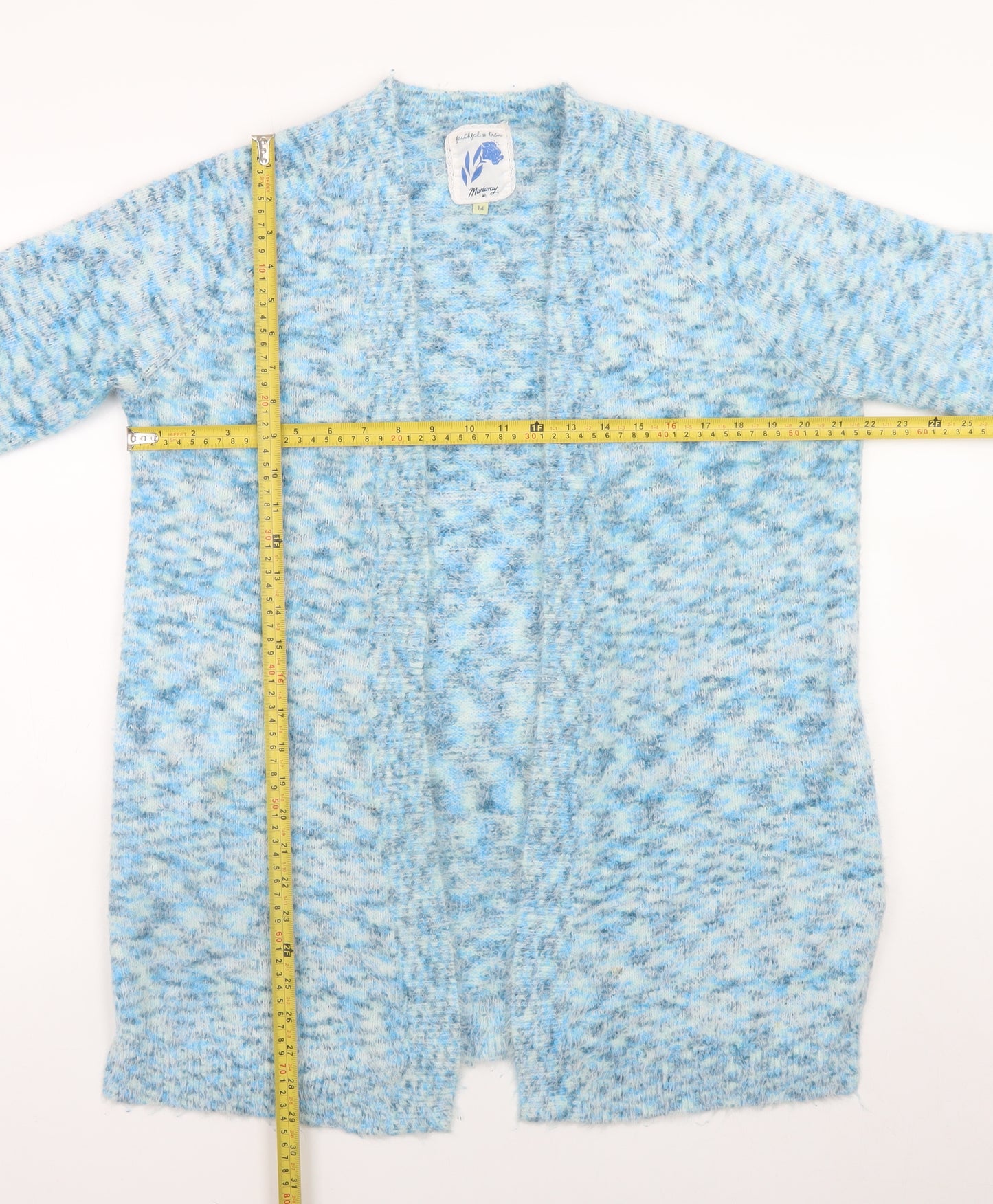Mantaray Women Blue Size 14 Open Knit Long Sleeve Cardigan