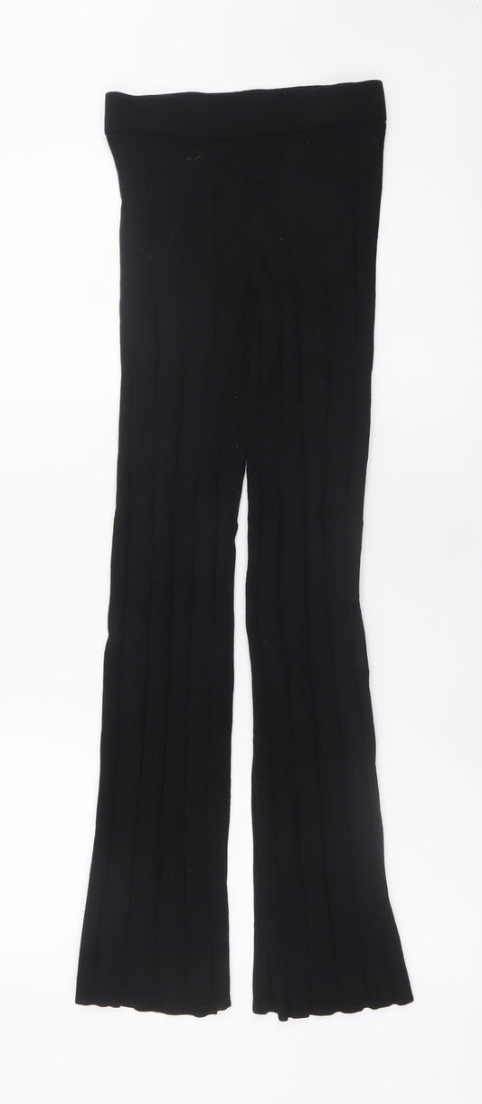 H&M Womens Black Ribbed Flared Knit Trousers Size S