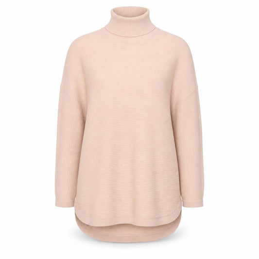 Front view of Principles women’s beige roll neck long sleeve acrylic jumper, size UK 16