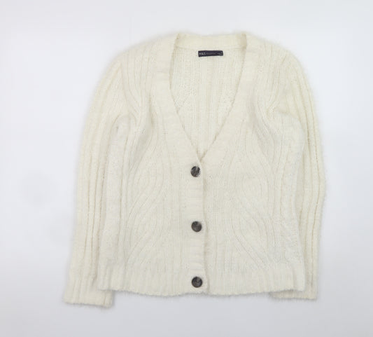 Marks and Spencer Women Ivory Cable Knit V-Neck Cardigan M