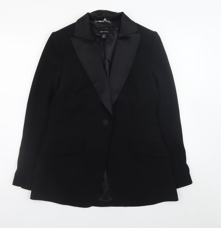 Karen Millen Women's Black Size 10 Classic Satin Lapel Blazer Jacket