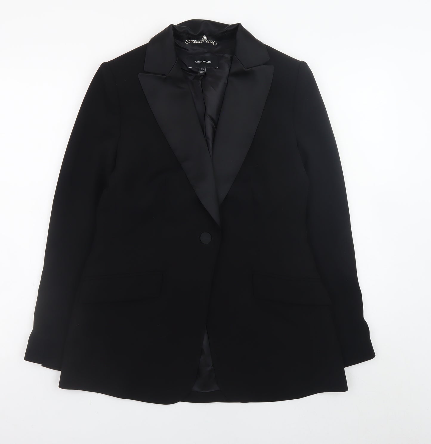 Karen Millen Women's Black Size 10 Classic Satin Lapel Blazer Jacket