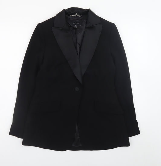Karen Millen Women's Black Size 10 Classic Satin Lapel Blazer Jacket