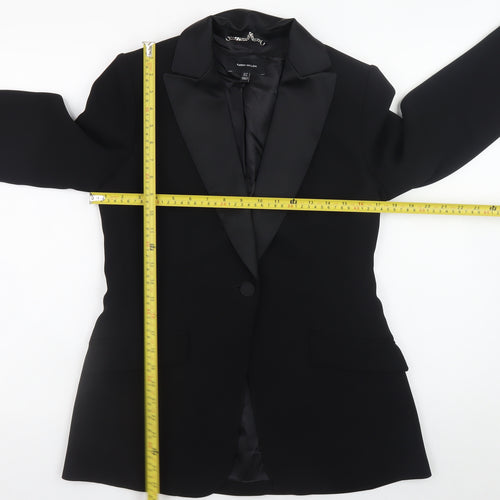 Karen Millen Women's Black Size 10 Classic Satin Lapel Blazer Jacket