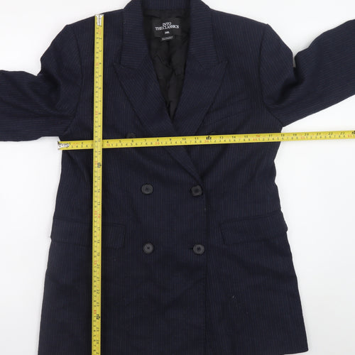 Zara Women Navy Pinstripe Double-Breasted Blazer M Wool Blend