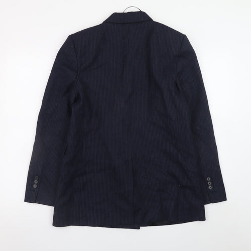 Zara Women Navy Pinstripe Double-Breasted Blazer M Wool Blend