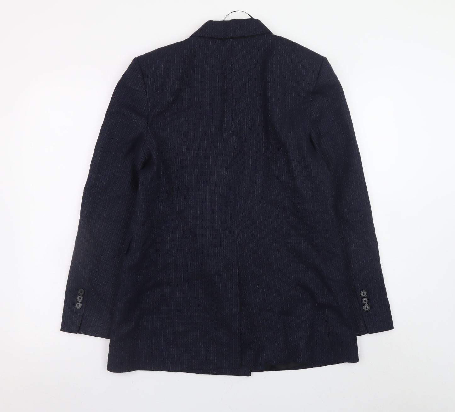 Zara Women Navy Pinstripe Double-Breasted Blazer M Wool Blend