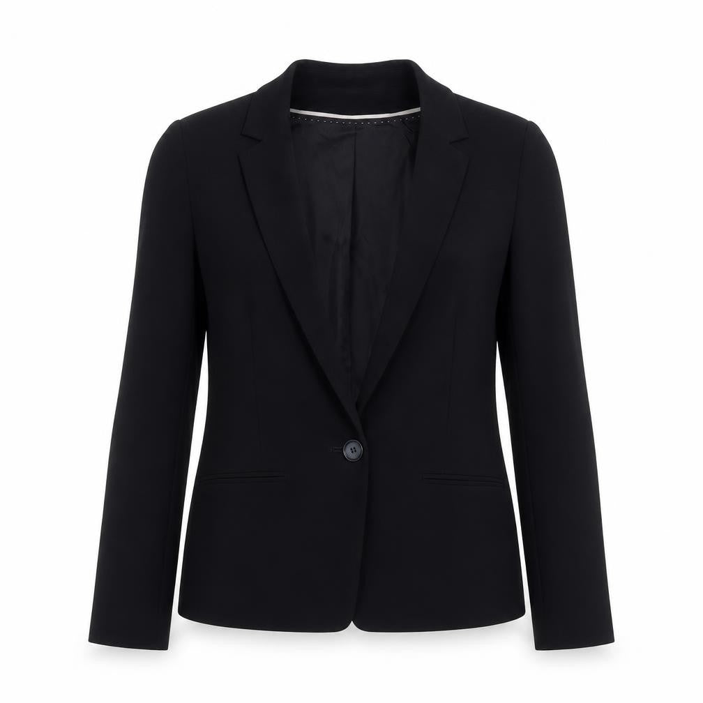 Front view of Marc Cain Women's Black Blazer, size 12, Classic Formal Jacket