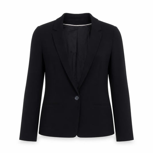 Front view of Marc Cain Women's Black Blazer, size 12, Classic Formal Jacket
