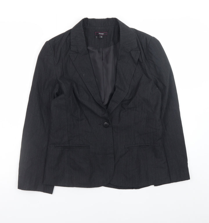 Therapy Womens Black Pinstripe Blazer Size 10 Classic Formal Jacket