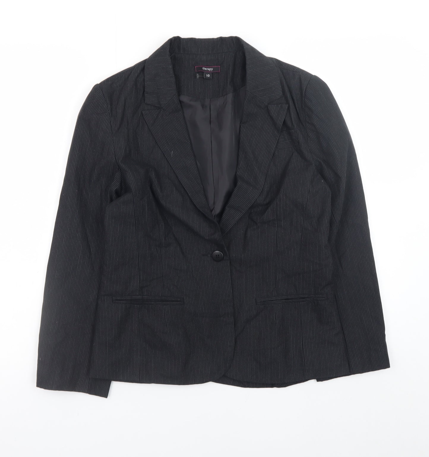 Therapy Womens Black Pinstripe Blazer Size 10 Classic Formal Jacket