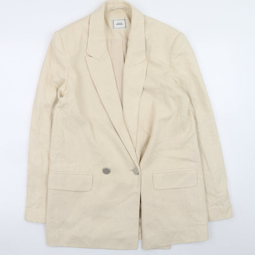 Pimkie Women Beige Linen Blend Double Breasted Blazer Size S