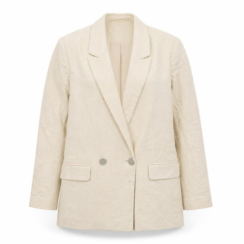Pimkie Women Beige Linen Blend Double Breasted Blazer Size S