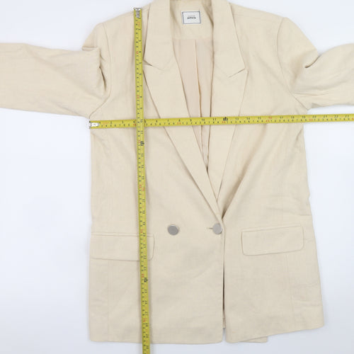 Pimkie Women Beige Linen Blend Double Breasted Blazer Size S