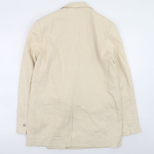 Pimkie Women Beige Linen Blend Double Breasted Blazer Size S