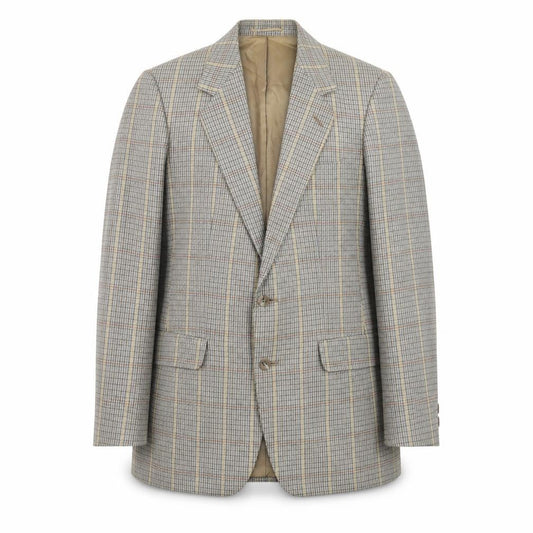 Front view of Magee men’s brown check wool tweed blazer jacket 38r classic lined
