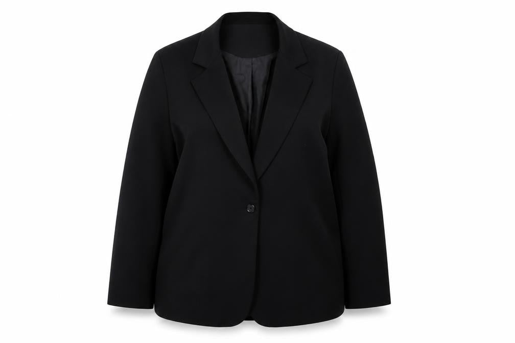 Front view of She's no Angel Women's Black Blazer, size 16, Business Jacket