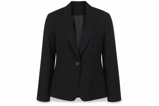 Front view of Essentials Women’s Black Classic Blazer, size UK 10, Lined Work Jacket