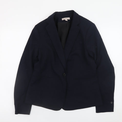 H&M Women Blue Classic Blazer Size 14 Lined Buttoned Jacket
