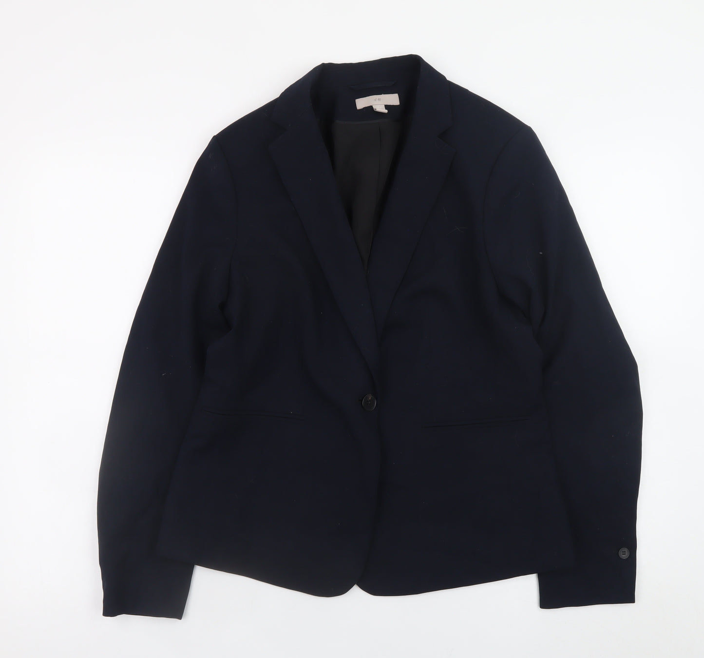 H&M Women Blue Classic Blazer Size 14 Lined Buttoned Jacket