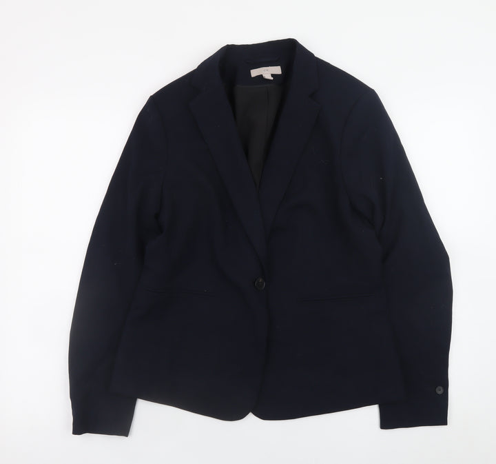 H&M Women Blue Classic Blazer Size 14 Lined Buttoned Jacket