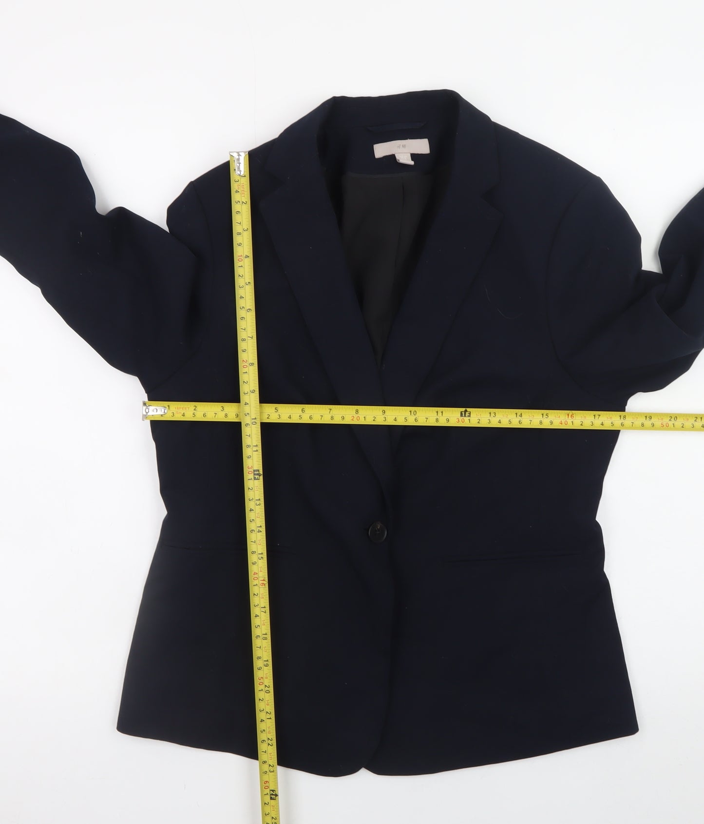 H&M Women Blue Classic Blazer Size 14 Lined Buttoned Jacket