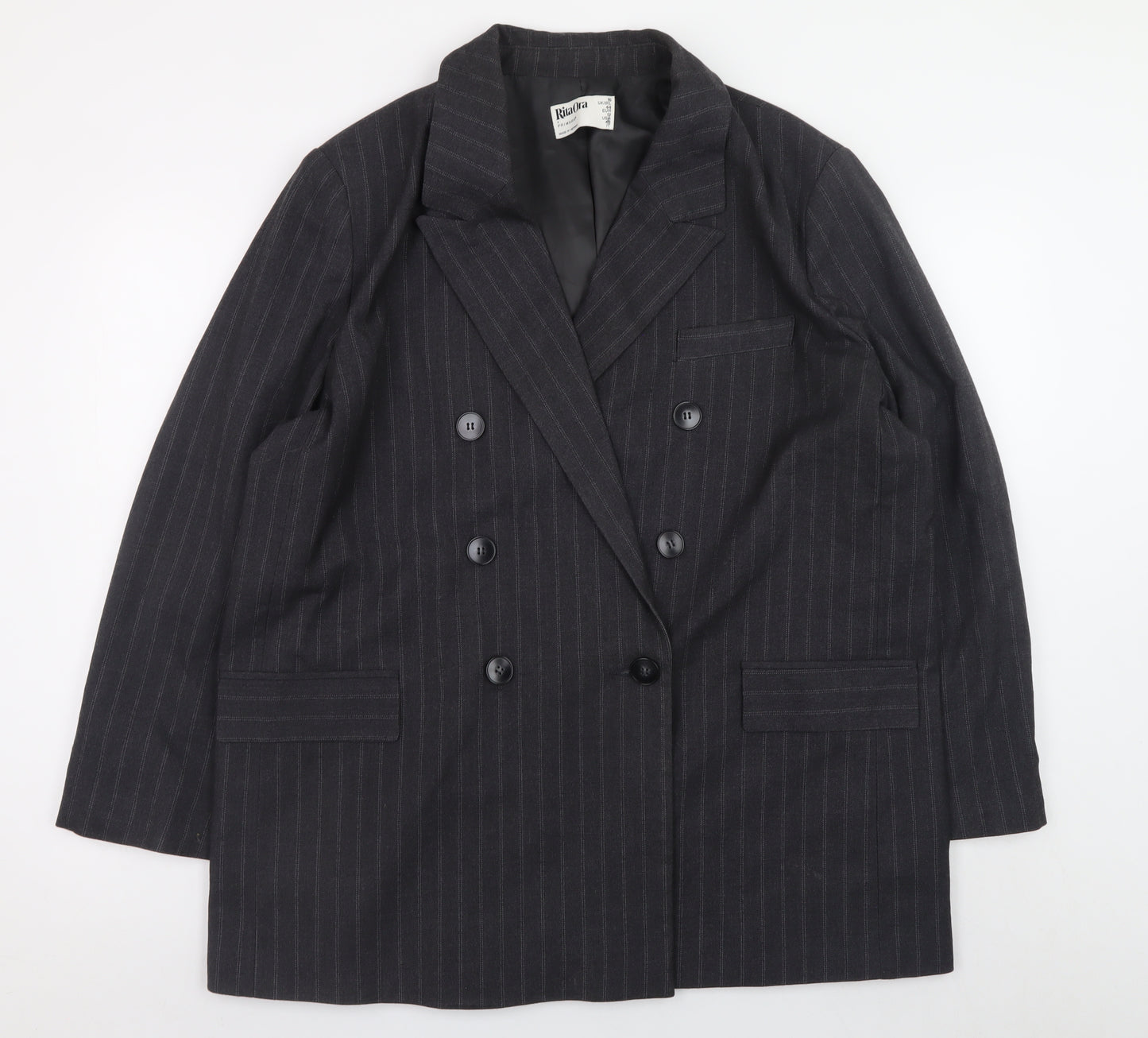 Rita Ora x Primark Womens Black Pinstripe Double Breasted Blazer UK 16