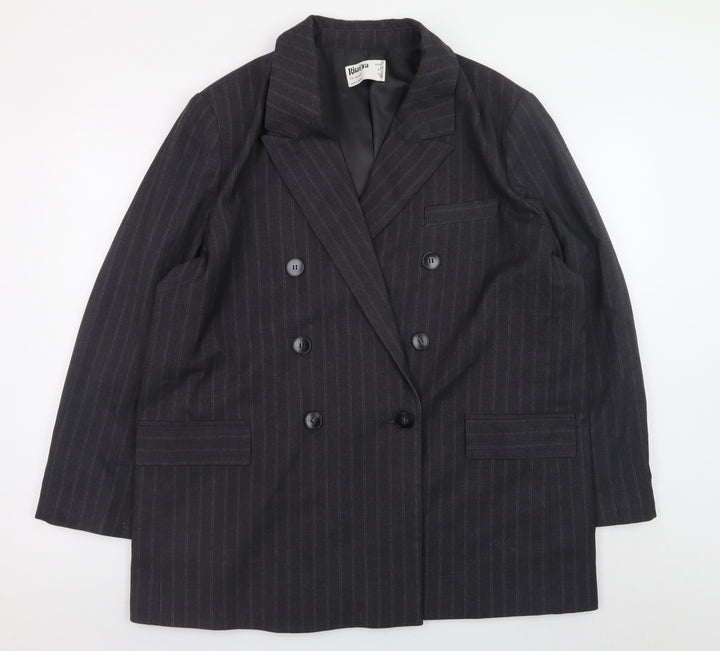 Rita Ora x Primark Womens Black Pinstripe Double Breasted Blazer UK 16