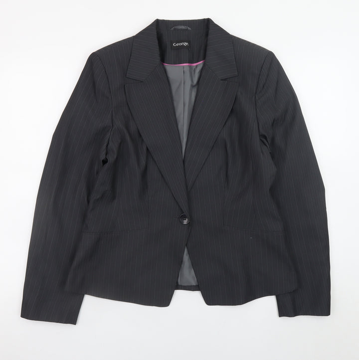George Women's Black Pinstripe Blazer UK 14 Business Formal Jacket