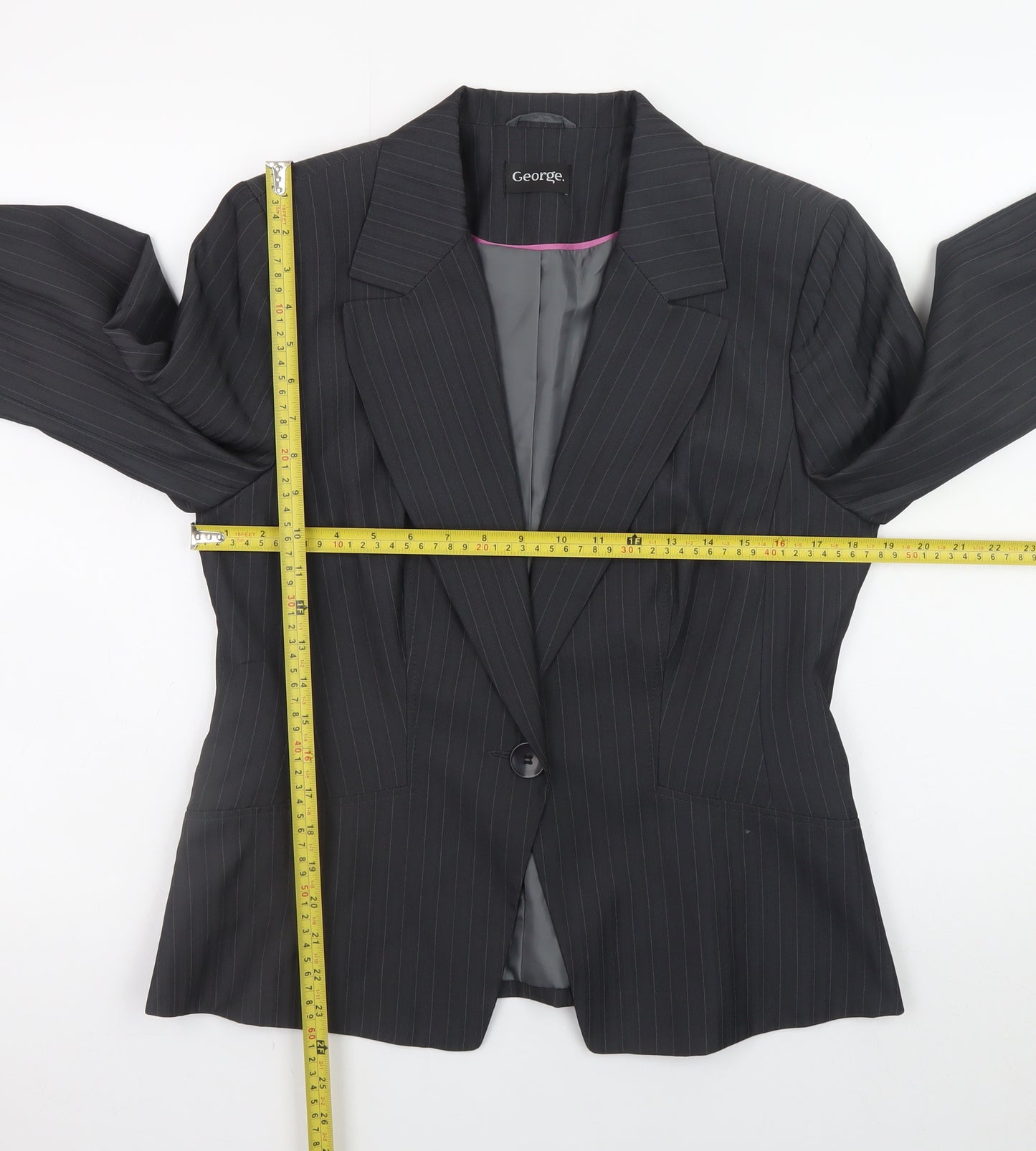 George Women's Black Pinstripe Blazer UK 14 Business Formal Jacket