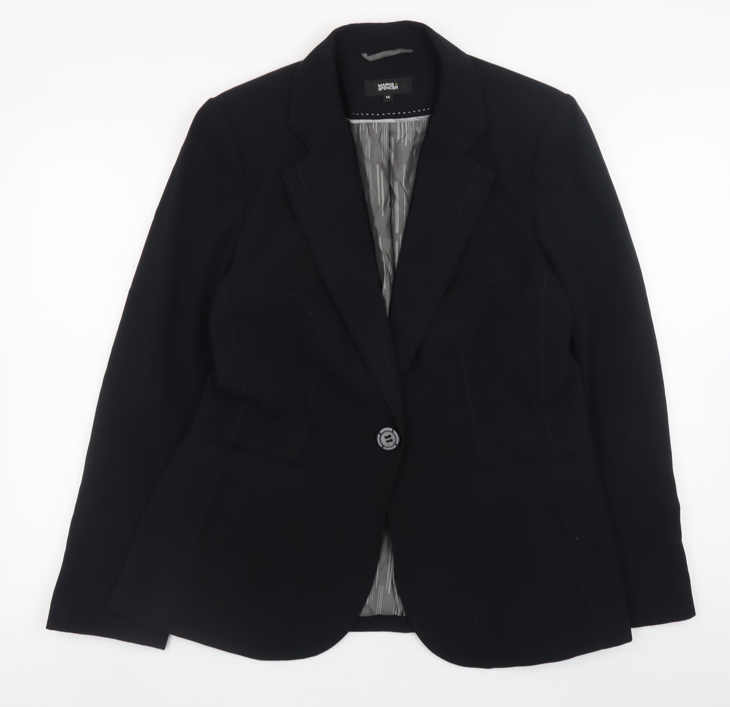 Marks and Spencer Women's Black Blazer Jacket Size 14 Regular Fit
