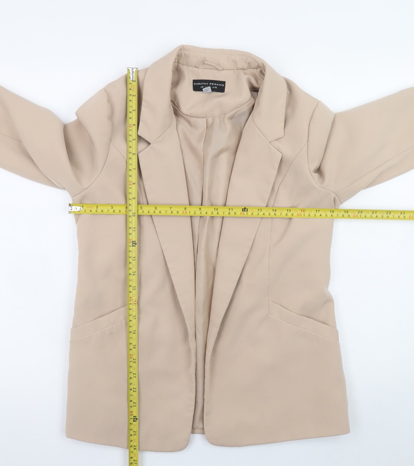 Dorothy Perkins Women Beige Blazer UK 10 Classic Mid-Length Jacket