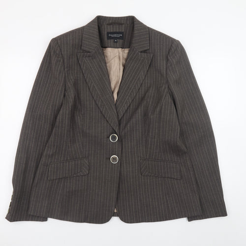 Debenhams Women Brown Pinstripe Blazer Size 16 Single Breasted Lined