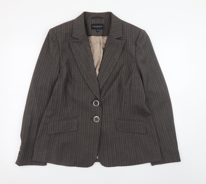 Debenhams Women Brown Pinstripe Blazer Size 16 Single Breasted Lined