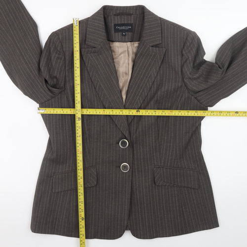 Debenhams Women Brown Pinstripe Blazer Size 16 Single Breasted Lined