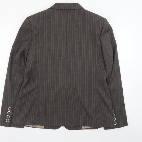 Debenhams Women Brown Pinstripe Blazer Size 16 Single Breasted Lined