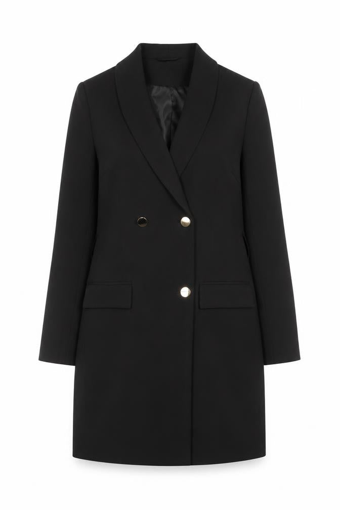 Front view of Quiz Women’s Black, size UK 6, Jacket Dress Long Sleeve Collared