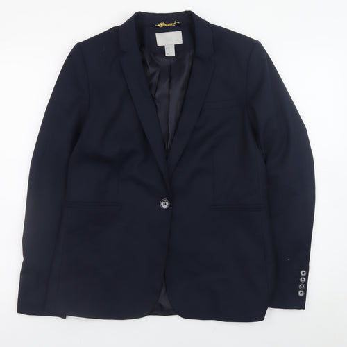 H&M Women's Navy Blue Blazer Jacket Size 12 Classic Single Breasted