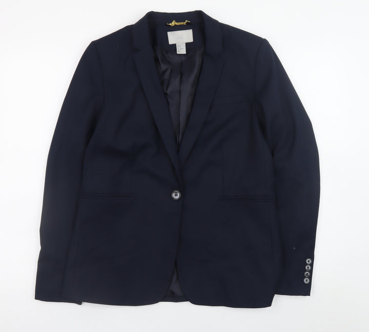 H&M Women's Navy Blue Blazer Jacket Size 12 Classic Single Breasted