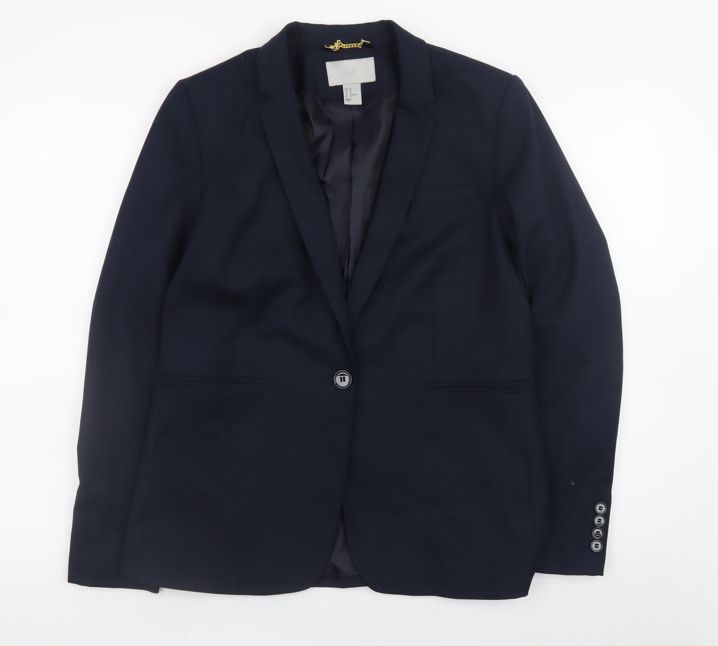 H&M Women's Navy Blue Blazer Jacket Size 12 Classic Single Breasted
