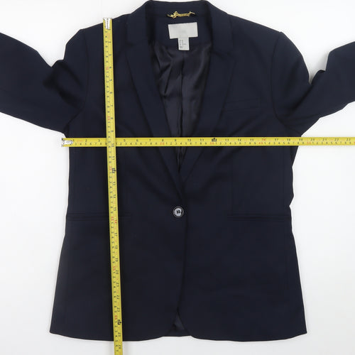 H&M Women's Navy Blue Blazer Jacket Size 12 Classic Single Breasted