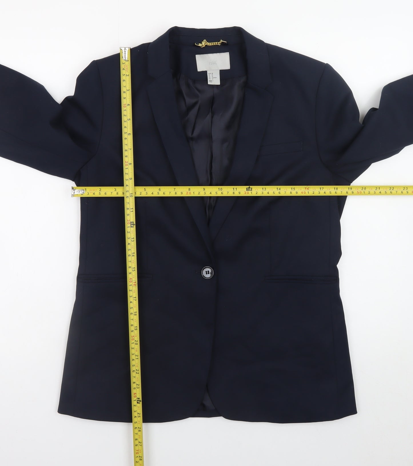 H&M Women's Navy Blue Blazer Jacket Size 12 Classic Single Breasted