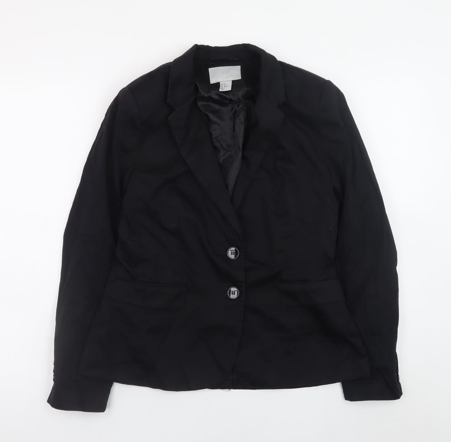 H&M Women’s Black Cotton Blazer Size 14 Classic Lined Jacket