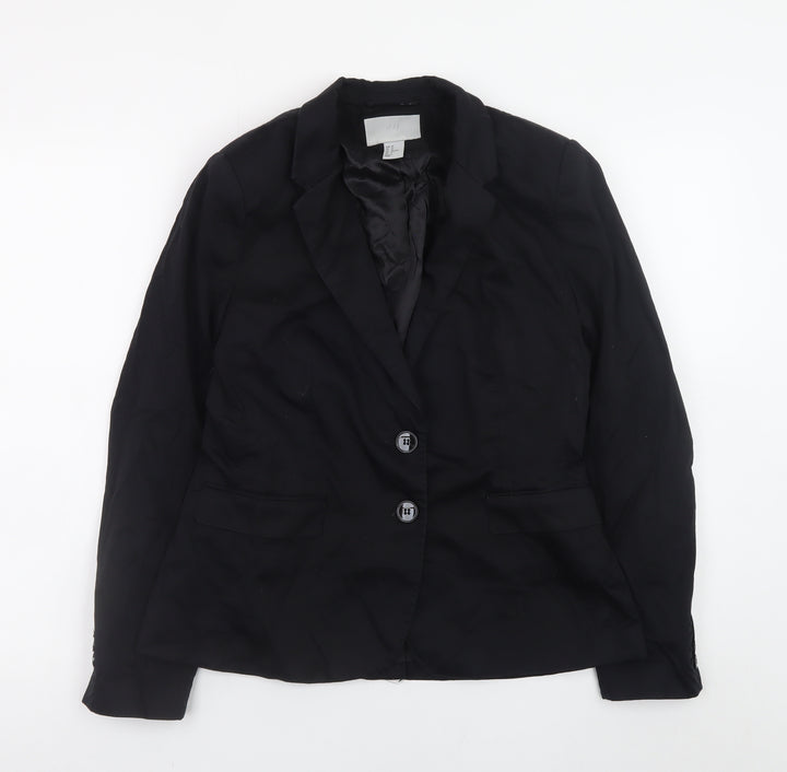 H&M Women’s Black Cotton Blazer Size 14 Classic Lined Jacket