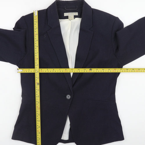 H&M Women Navy Blue Blazer Jacket Size 10 Classic Fitted Style