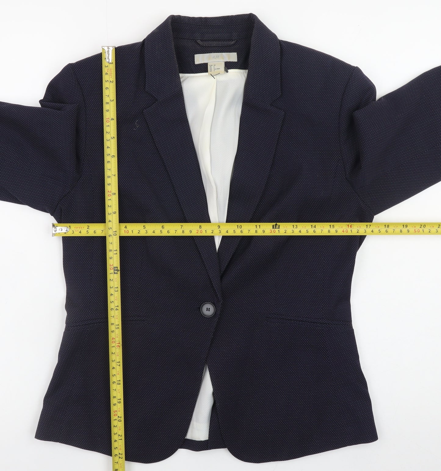 H&M Women Navy Blue Blazer Jacket Size 10 Classic Fitted Style